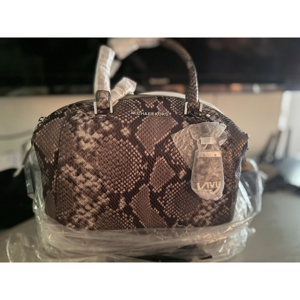 Michael Kors Riley Large Satchel Gray Snake Embossed Leather NWT